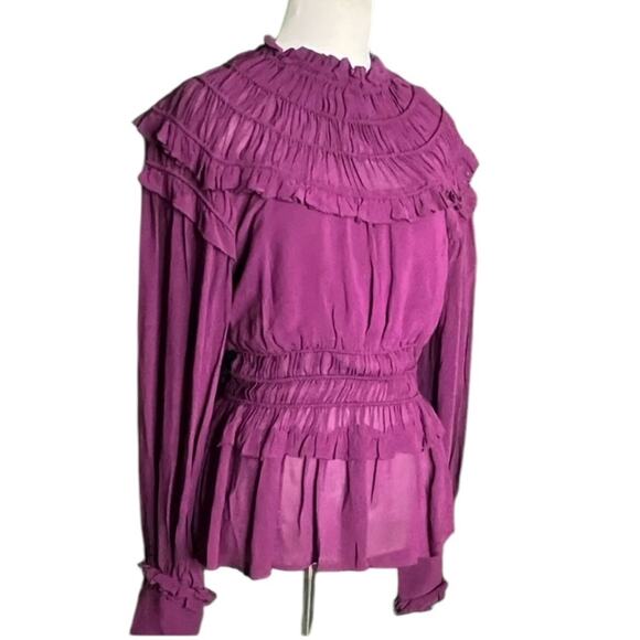 *NWOT Farm Rio Chiffon Ruffled Blouse in Bordeaux - Sz XS - Picture 4 of 11